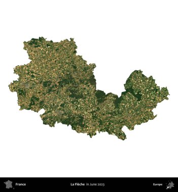 La Fleche. Fransa 'nın idari bölgesi, Haziran 2023' te çekilen Kopernik Nöbetçi karolarından oluşan bir uydu görüntüsüyle beyaza izole edildi.