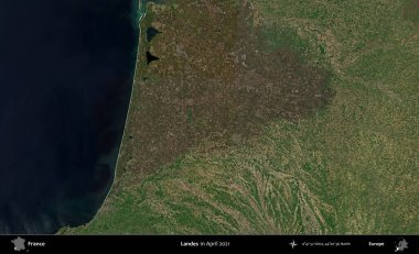 İniş. Copernicus Sentinel 'in Nisan 2021' de çekilmiş uydu görüntüsü üzerine Fransa 'nın idari bölgesi.