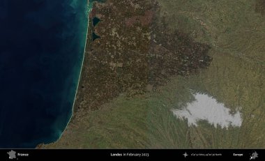 İniş. Copernicus Sentinel 'in Şubat 2023' te çekilmiş uydu görüntüsü üzerine Fransa 'nın idari bölgesi.