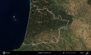 İniş. Copernicus Sentinel 'in Ekim 2023' te çekilen uydu görüntüsünde Fransa 'nın idari bölgesinin ana hatları belirlendi.