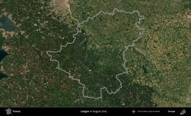 Langon. Copernicus Sentinel 'in Ağustos 2019' da çekilen uydu görüntüsünde Fransa 'nın idari bölgesinin ana hatları belirlendi.