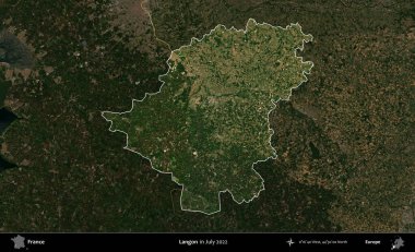 Langon. Fransa 'nın idari alanı, Temmuz 2022' de çekilen Kopernik Nöbetçi karolarından oluşan koyu renkli bir uydu görüntüsüyle vurgulandı ve özetlendi.