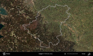 Langon. Copernicus Sentinel 'in Şubat 2023' te çekilen uydu görüntüsünde Fransa 'nın idari bölgesinin ana hatları belirlendi.