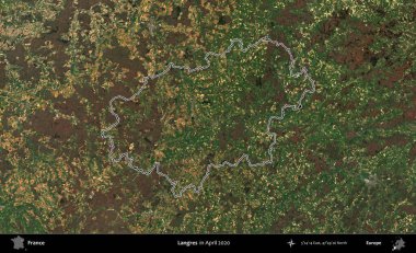 Langres. Nisan 2020 'de çekilen Kopernik Nöbetçi karolarından oluşan bir uydu görüntüsünde Fransa' nın idari bölgesinin ana hatlarını çizdim.