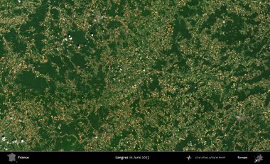 Langres. Copernicus Sentinel 'in Haziran 2023' te çekilmiş uydu görüntüsü üzerine Fransa 'nın idari bölgesi.