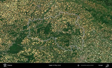 Laon. Mayıs 2020 'de çekilen Copernicus Sentinel karolarından oluşan bir uydu görüntüsünde Fransa' nın idari bölgesinin ana hatları belirlendi.