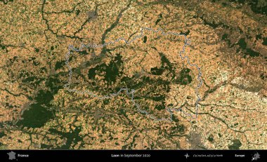 Laon. Eylül 2020 'de çekilen Copernicus Sentinel karolarından oluşan bir uydu görüntüsünde Fransa' nın idari bölgesinin ana hatlarını çizdim.