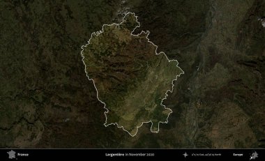 Largentiere. Fransa 'nın idari alanı, Kopernik Sentinel' in Kasım 2020 'de çekilmiş koyu renkli bir uydu görüntüsüyle vurgulandı ve özetlendi.