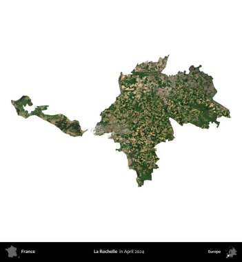 La Rochelle. Fransa 'nın idari bölgesi, Nisan 2024' te çekilen Kopernik Nöbetçi karolarından oluşan bir uydu görüntüsü ile beyaza izole edildi.