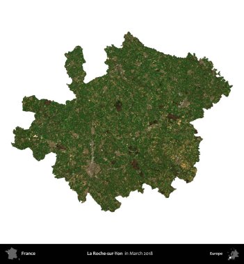 La Roche-sur-Yon. Fransa 'nın idari bölgesi, Mart 2018' de çekilen Kopernik Nöbetçi karolarından oluşan bir uydu görüntüsüyle beyaza izole edildi.