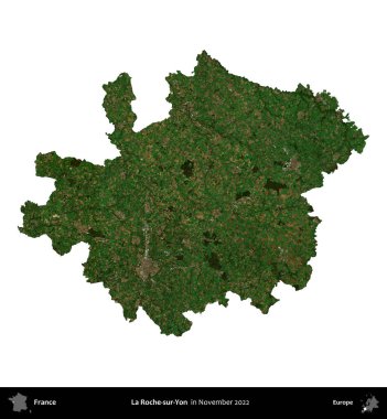 La Roche-sur-Yon. Fransa 'nın idari bölgesi, Kasım 2022' de çekilen Kopernik Nöbetçi karolarından oluşan uydu görüntüsüyle beyaza izole edildi.
