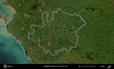 La Roche-sur-Yon. Copernicus Sentinel 'in Kasım 2022' de çekilen uydu görüntüsünde Fransa 'nın idari bölgesinin ana hatları belirlendi.
