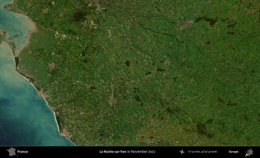 La Roche-sur-Yon. Copernicus Sentinel 'in Kasım 2022' de çekilmiş uydu görüntüsü üzerine Fransa 'nın idari bölgesi.
