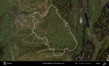 La Tour-du-Pin. Copernicus Sentinel 'in Kasım 2020' de çekilen uydu görüntüsünde Fransa 'nın idari bölgesinin ana hatları belirlendi.