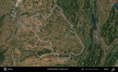 La Tour-du-Pin. Copernicus Sentinel 'in Ağustos 2023' te çekilen uydu görüntüsünde Fransa 'nın idari bölgesinin ana hatları belirlendi.