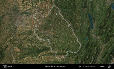 La Tour-du-Pin. Copernicus Sentinel 'in Ekim 2023' te çekilen uydu görüntüsünde Fransa 'nın idari bölgesinin ana hatları belirlendi.