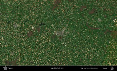 Laval. Nisan 2017 'de Copernicus Sentinel karolarından oluşan bir uydu görüntüsü üzerine Fransa' nın idari bölgesi