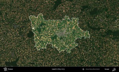 Laval. Fransa 'nın idari alanı, Mayıs 2023' te çekilen Kopernik Nöbetçi karolarından oluşan koyu renkli bir uydu görüntüsüyle vurgulandı ve özetlendi.