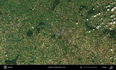 Laval. Copernicus Sentinel 'in Eylül 2024' te çekilmiş uydu görüntüsü üzerine Fransa 'nın idari bölgesi.