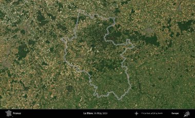 Le Blanc. Mayıs 2021 'de çekilen Copernicus Sentinel karolarından oluşan bir uydu görüntüsünde Fransa' nın idari bölgesinin ana hatları belirlendi.