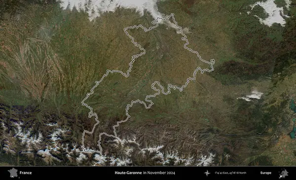 Haute-Garonne. Copernicus Sentinel 'in Kasım 2024' te çekilen uydu görüntüsünde Fransa 'nın idari bölgesinin ana hatlarını çizdim.