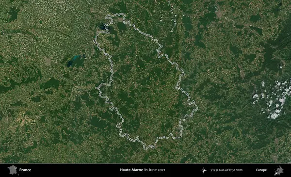 Haute-Marne. Copernicus Sentinel 'in Haziran 2021' de çekilen uydu görüntüsünde Fransa 'nın idari bölgesinin ana hatları belirlendi.