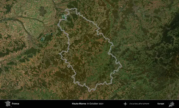Haute-Marne. Copernicus Sentinel 'in Ekim 2021' de çekilen uydu görüntüsünde Fransa 'nın idari bölgesinin ana hatları belirlendi.