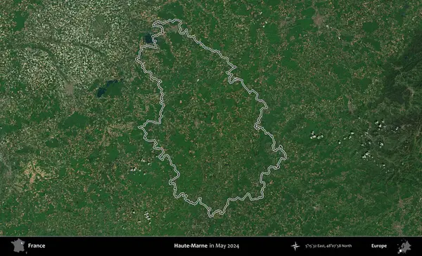 Haute-Marne. Mayıs 2024 'te çekilen Copernicus Sentinel karolarından oluşan bir uydu görüntüsünde Fransa' nın idari bölgesinin ana hatlarını çizdim.