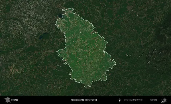 Haute-Marne. Fransa 'nın idari alanı, Mayıs 2024' te çekilen Kopernik Nöbetçi karolarından oluşan koyu renkli bir uydu görüntüsü üzerinde vurgulandı ve özetlendi.