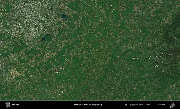 Haute-Marne. Mayıs 2024 'te Copernicus Sentinel karolarından oluşan bir uydu görüntüsü üzerine Fransa' nın idari bölgesi