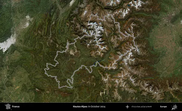 Hautes-Alpes. Copernicus Sentinel 'in Ekim 2024' te çekilen uydu görüntüsünde Fransa 'nın idari bölgesinin ana hatlarını çizdim.