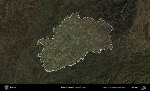 Haute-Saone. Fransa 'nın idari alanı, Mart 2022' de çekilen Kopernik Sentinel karolarından oluşan koyu renkli bir uydu görüntüsü üzerinde vurgulandı ve özetlendi.