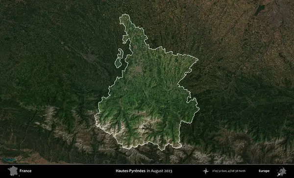 Hautes-Pyrenees 'de. Fransa 'nın idari alanı, Ağustos 2023' te çekilen Kopernik Nöbetçi karolarından oluşan koyu renkli bir uydu görüntüsüyle vurgulandı ve özetlendi.