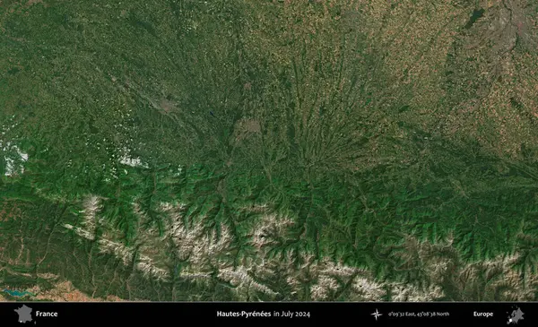 Hautes-Pyrenees 'de. Copernicus Sentinel 'in Temmuz 2024' te çekilmiş uydu görüntüsü üzerine Fransa 'nın idari bölgesi