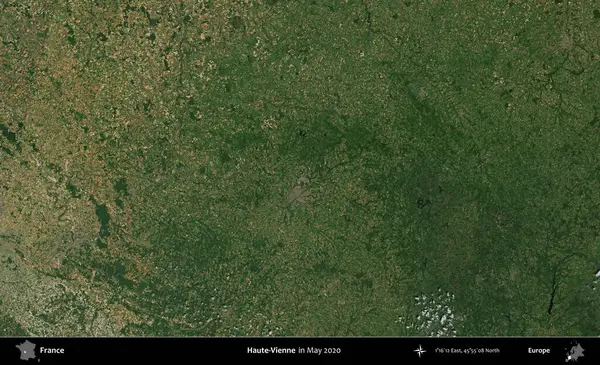 Haute-Vienne. Mayıs 2020 'de Copernicus Sentinel karolarından oluşan bir uydu görüntüsü üzerine Fransa' nın idari bölgesi