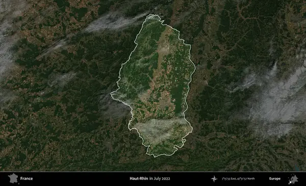 Haut-Rhin. Fransa 'nın idari alanı, Temmuz 2022' de çekilen Kopernik Nöbetçi karolarından oluşan koyu renkli bir uydu görüntüsüyle vurgulandı ve özetlendi.