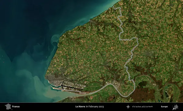 Le Havre. Copernicus Sentinel 'in Şubat 2023' te çekilen uydu görüntüsünde Fransa 'nın idari bölgesinin ana hatları belirlendi.