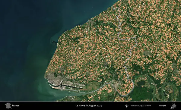 Le Havre. Copernicus Sentinel 'in Ağustos 2024' te çekilen uydu görüntüsünde Fransa 'nın idari bölgesinin ana hatları belirlendi.