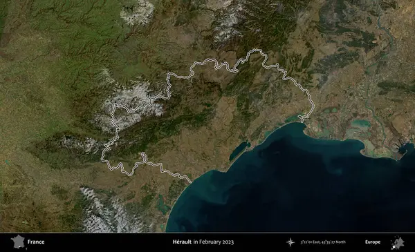 Herault. Copernicus Sentinel 'in Şubat 2023' te çekilen uydu görüntüsünde Fransa 'nın idari bölgesinin ana hatları belirlendi.