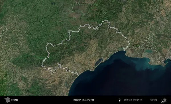 Herault. Mayıs 2024 'te çekilen Copernicus Sentinel karolarından oluşan bir uydu görüntüsünde Fransa' nın idari bölgesinin ana hatlarını çizdim.