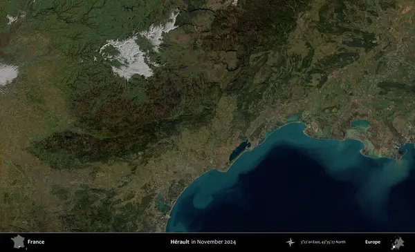 Herault. Copernicus Sentinel 'in Kasım 2024' te çekilmiş uydu görüntüsü üzerine Fransa 'nın idari bölgesi.