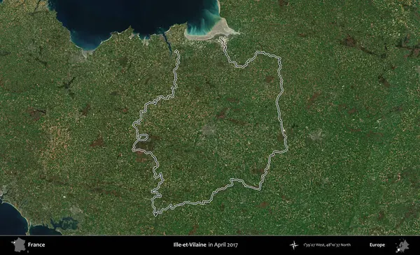 Ille-et-Vilaine. Nisan 2017 'de çekilen Kopernik Nöbetçi karolarından oluşan bir uydu görüntüsünde Fransa' nın idari bölgesinin ana hatları belirlendi.
