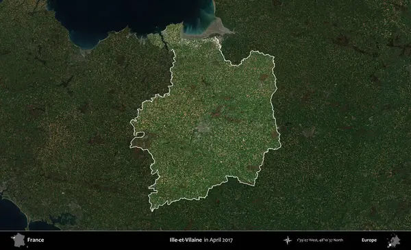 Ille-et-Vilaine. Fransa 'nın idari alanı, Nisan 2017' de çekilen Kopernik Nöbetçi karolarından oluşan koyu renkli bir uydu görüntüsü üzerinde vurgulandı ve özetlendi.