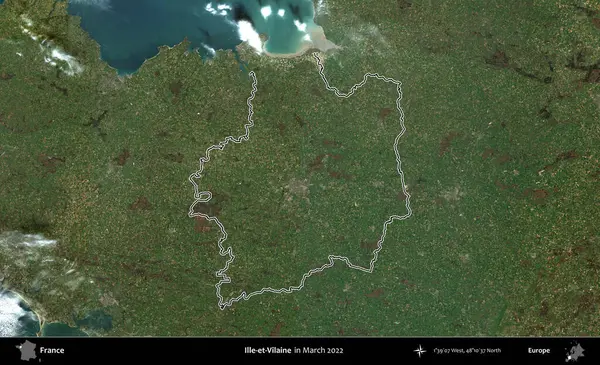 Ille-et-Vilaine. Mart 2022 'de çekilen Copernicus Sentinel karolarından oluşan bir uydu görüntüsünde Fransa' nın idari bölgesinin ana hatları belirlendi.