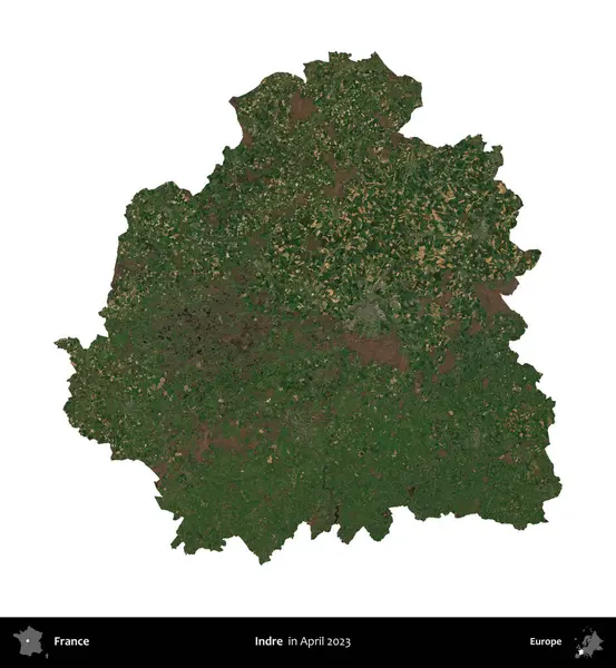 Indre. Fransa 'nın idari bölgesi, Nisan 2023' te çekilen Kopernik Nöbetçi karolarından oluşan bir uydu görüntüsüyle beyaza izole edildi.