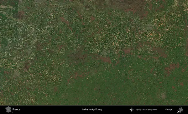 Indre. Copernicus Sentinel 'in Nisan 2023' te çekilmiş uydu görüntüsü üzerine Fransa 'nın idari bölgesi.