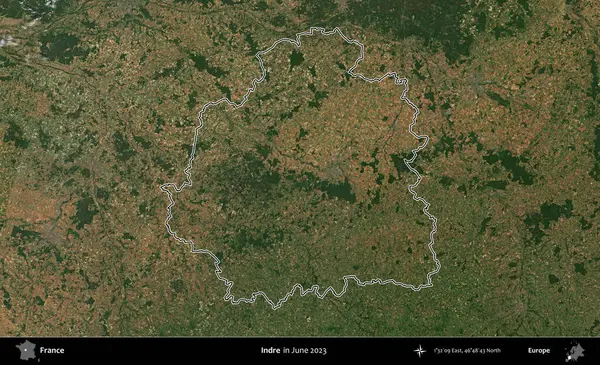 Indre. Haziran 2023 'te çekilen Copernicus Sentinel karolarından oluşan bir uydu görüntüsünde Fransa' nın idari bölgesinin ana hatları belirlendi.