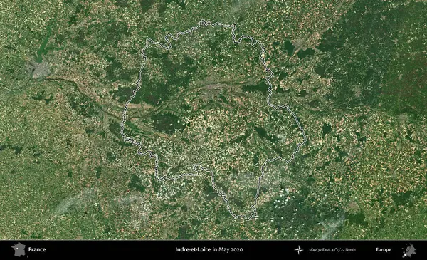 Indre-et-Loire. Mayıs 2020 'de çekilen Copernicus Sentinel karolarından oluşan bir uydu görüntüsünde Fransa' nın idari bölgesinin ana hatları belirlendi.