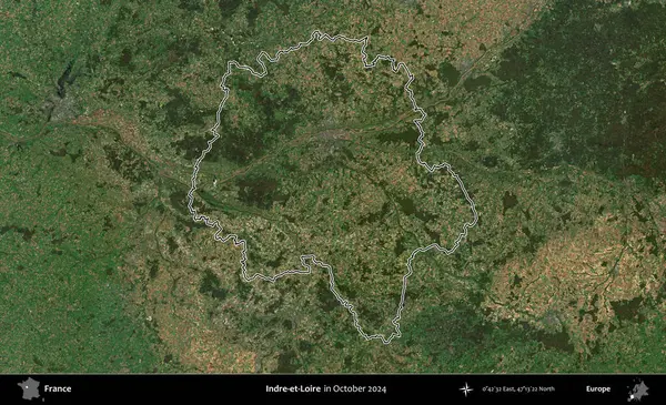 Indre-et-Loire. Copernicus Sentinel 'in Ekim 2024' te çekilen uydu görüntüsünde Fransa 'nın idari bölgesinin ana hatlarını çizdim.