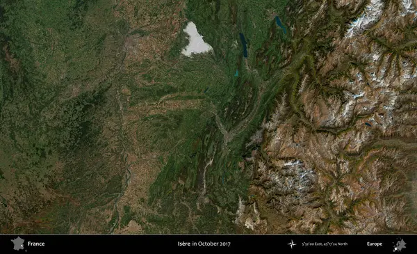 Isere. Copernicus Sentinel 'in Ekim 2017' de çekilmiş uydu görüntüsü üzerine Fransa 'nın idari bölgesi.